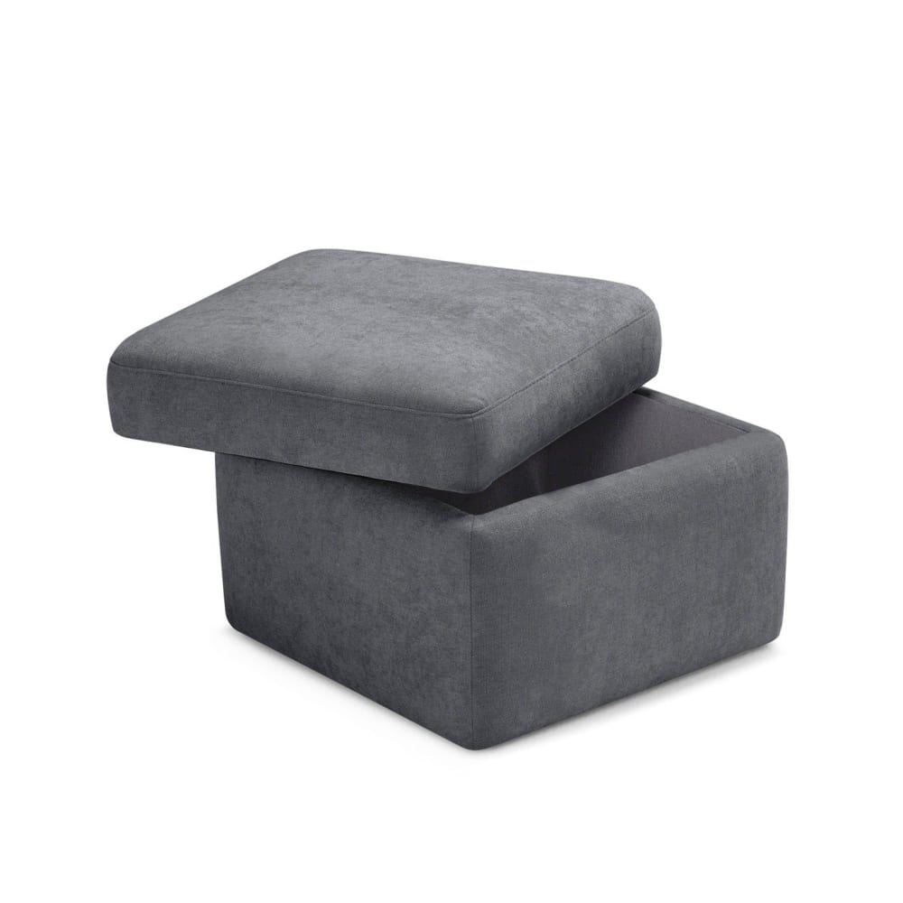 Pouf+de+rangement+en+tissu+chenille+gris+fonce+55x45+cm