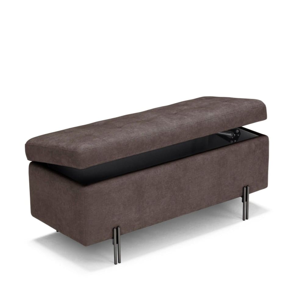 Banquette+de+rangement+matelassee+en+tissu+chenille+marron+110x45+cm