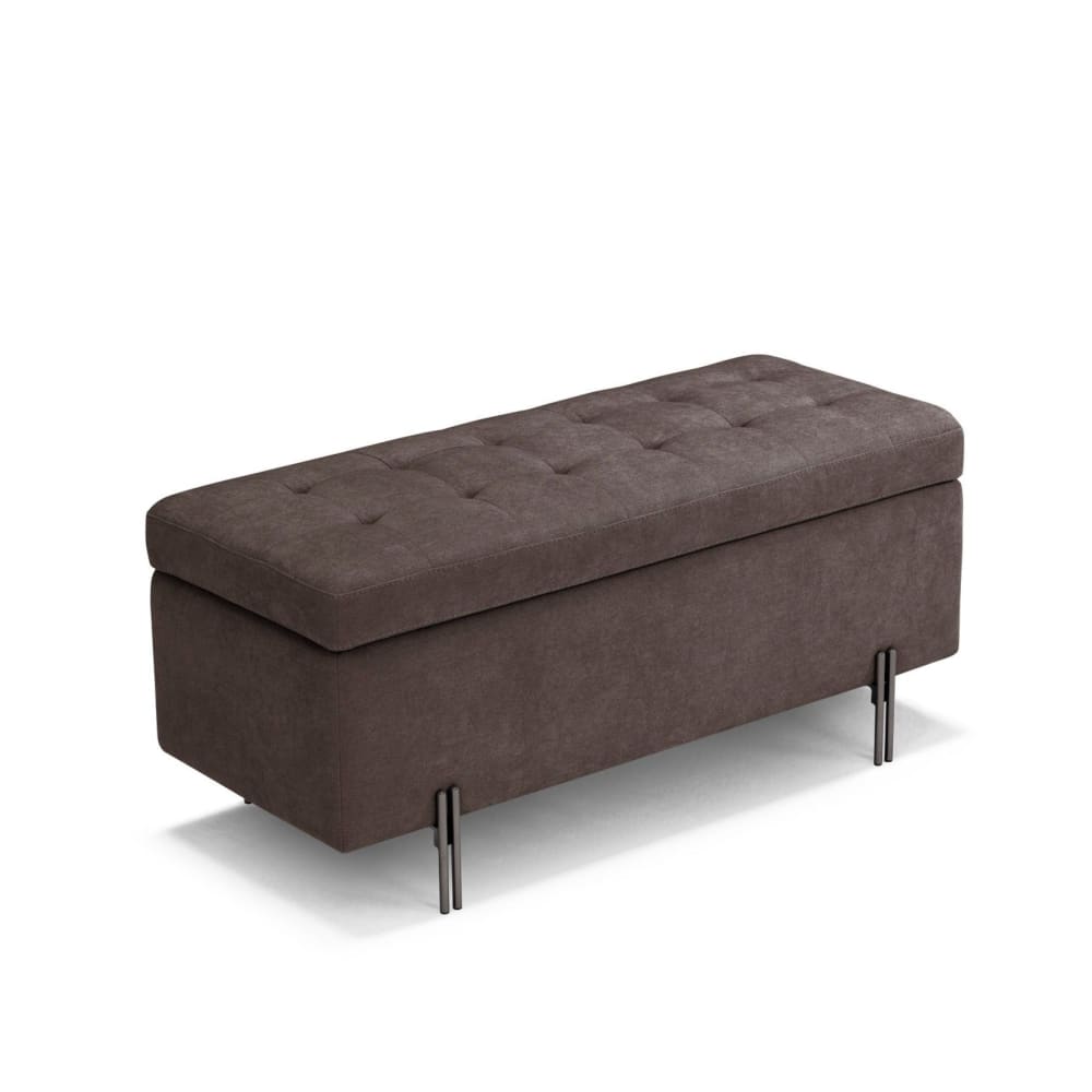 Banquette de rangement matelassée en tissu chenille marron 110x45 cm - Maisons du Monde