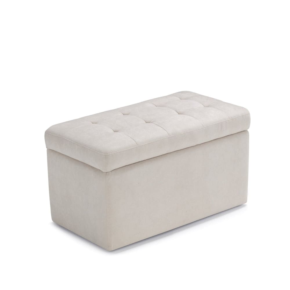 Banquette de rangement matelassée en tissu chenille beige 80x40 cm - Maisons du Monde