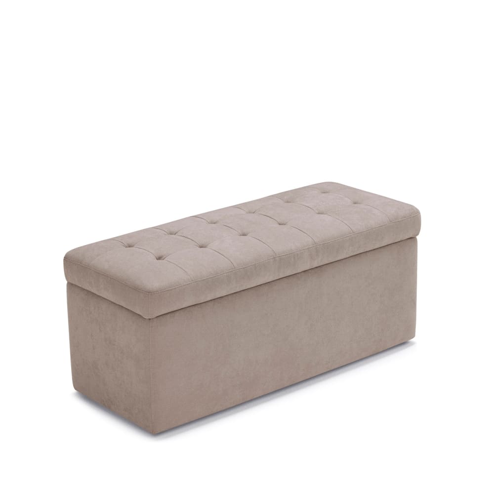 Banquette de rangement matelassée en tissu chenille camel 110x45 cm - Maisons du Monde