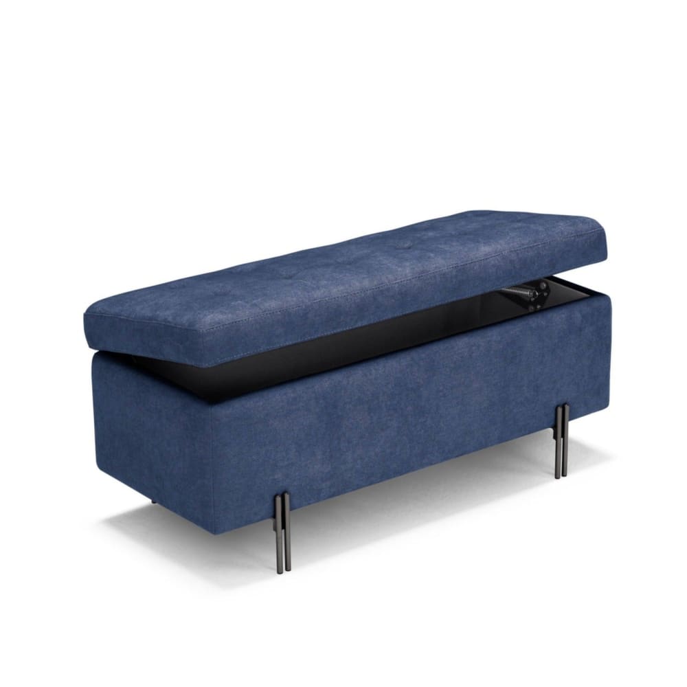 Banc de rangement matelassé en tissu chenille bleu 110x45 cm
