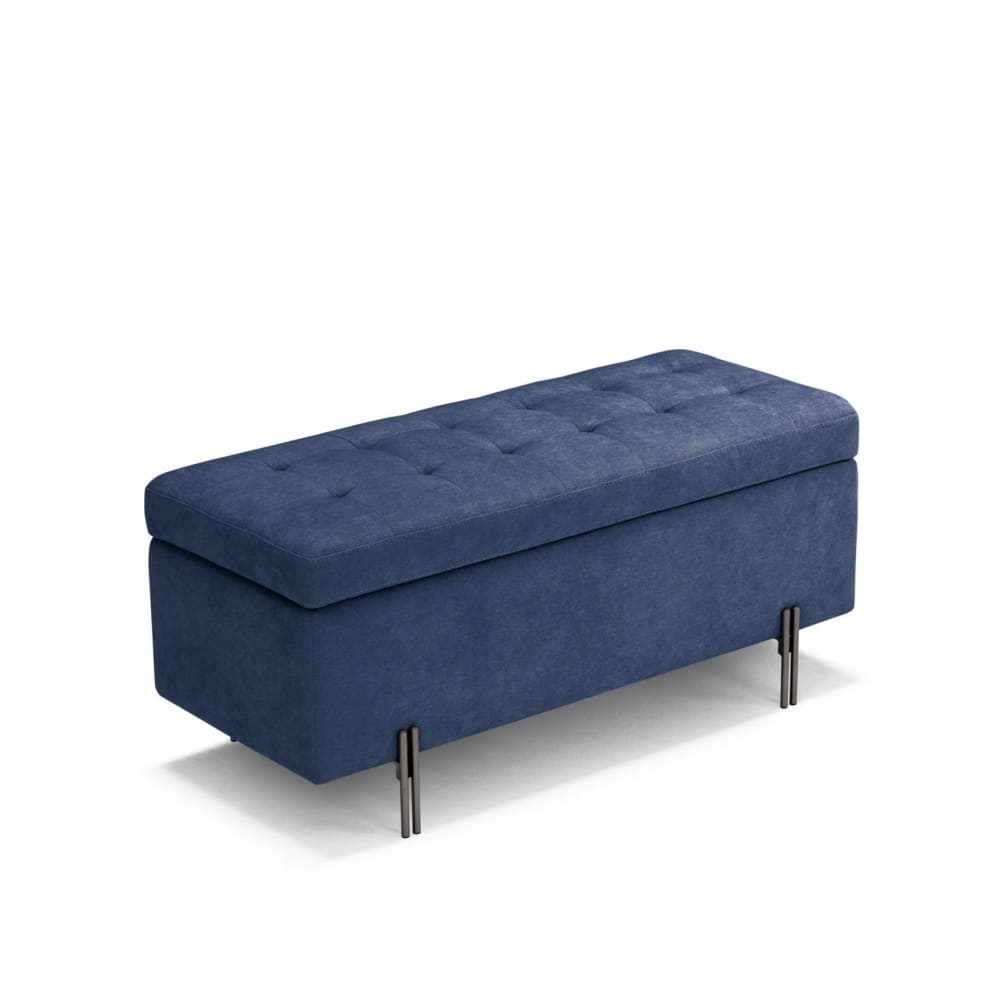 Banc de rangement matelassé en tissu chenille bleu 110x45 cm - Maisons du Monde