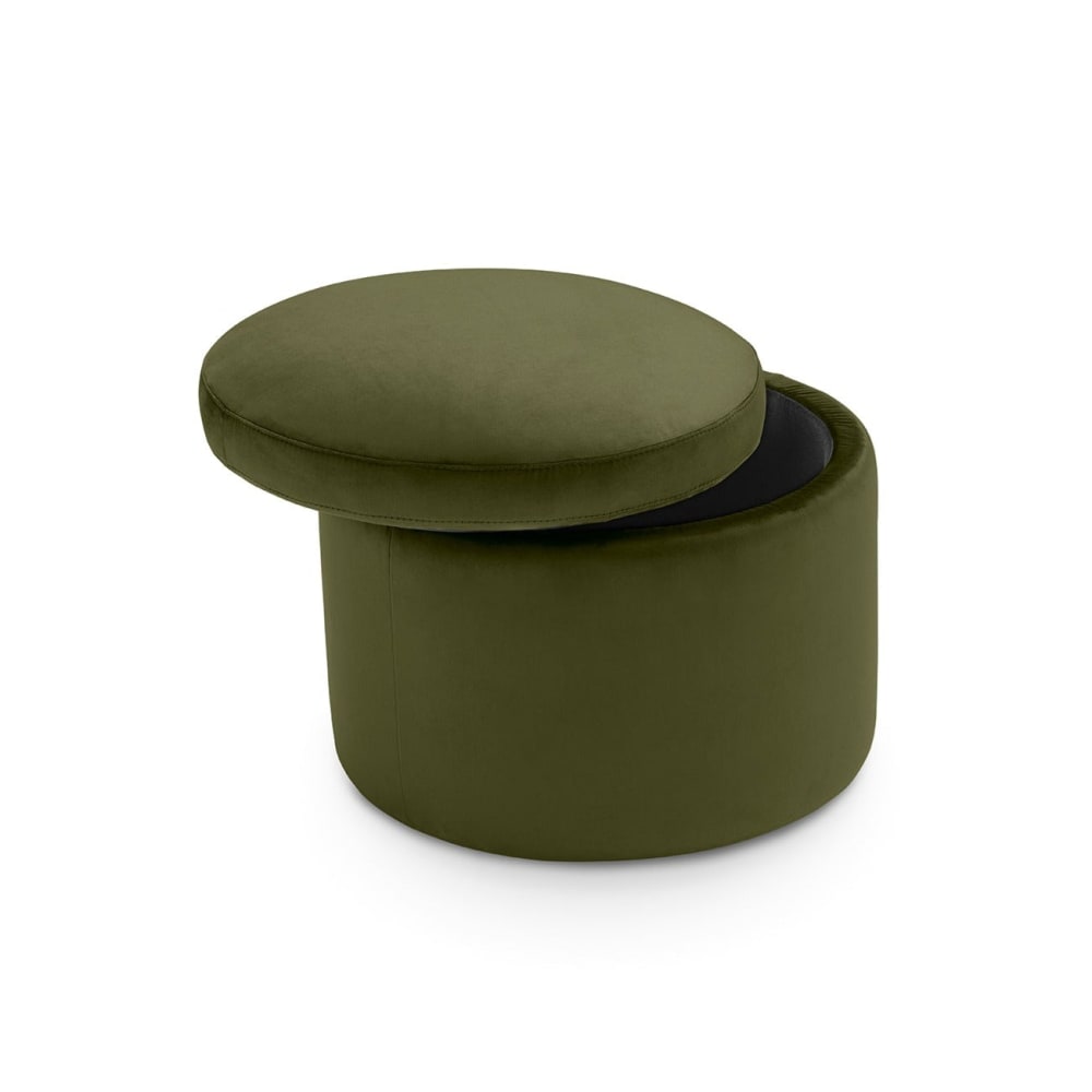 Pouf+conteneur+rond+fabrique+en+Italie+en+velours+vert+45x49+cm