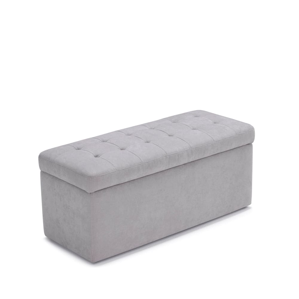 Banc de rangement matelassé en tissu chenille gris 110x45 cm - Maisons du Monde