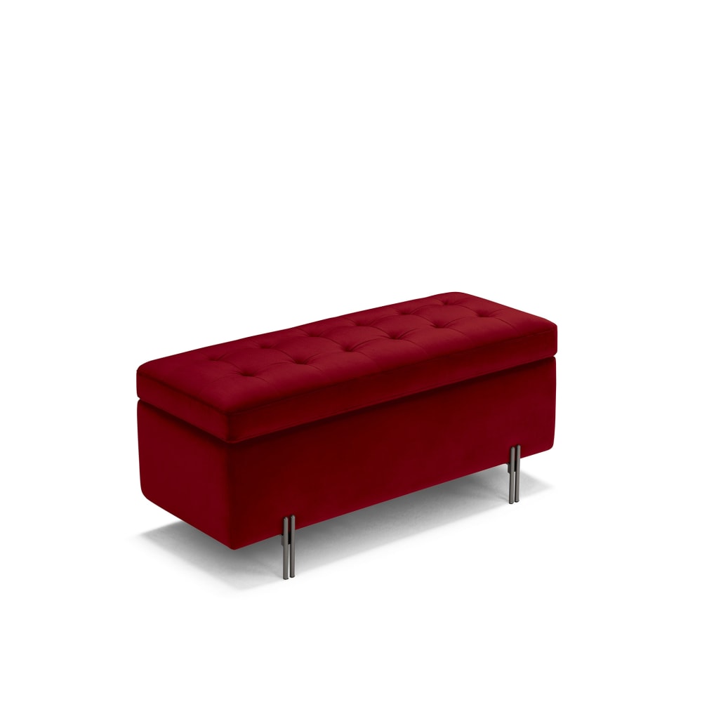 Banquette de rangement matelassée en velours bordeaux 110x45 cm - Maisons du Monde
