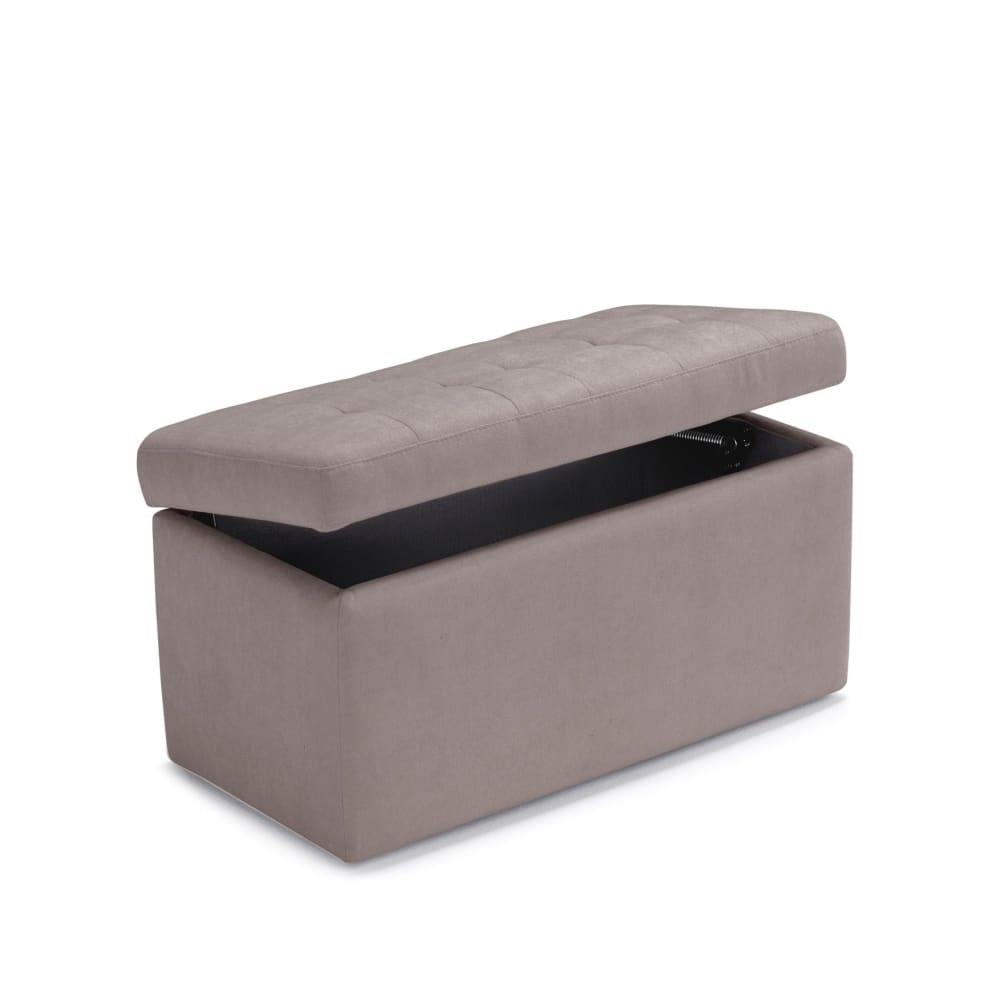 Banc  rangement matelassée en tissu chenille gris tourterelle 80x40 cm