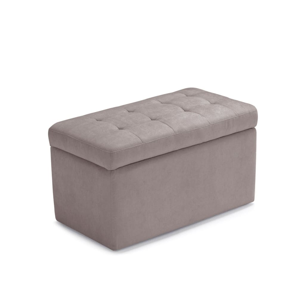 Banc rangement matelassée en tissu chenille gris tourterelle 80x40 cm - Maisons du Monde