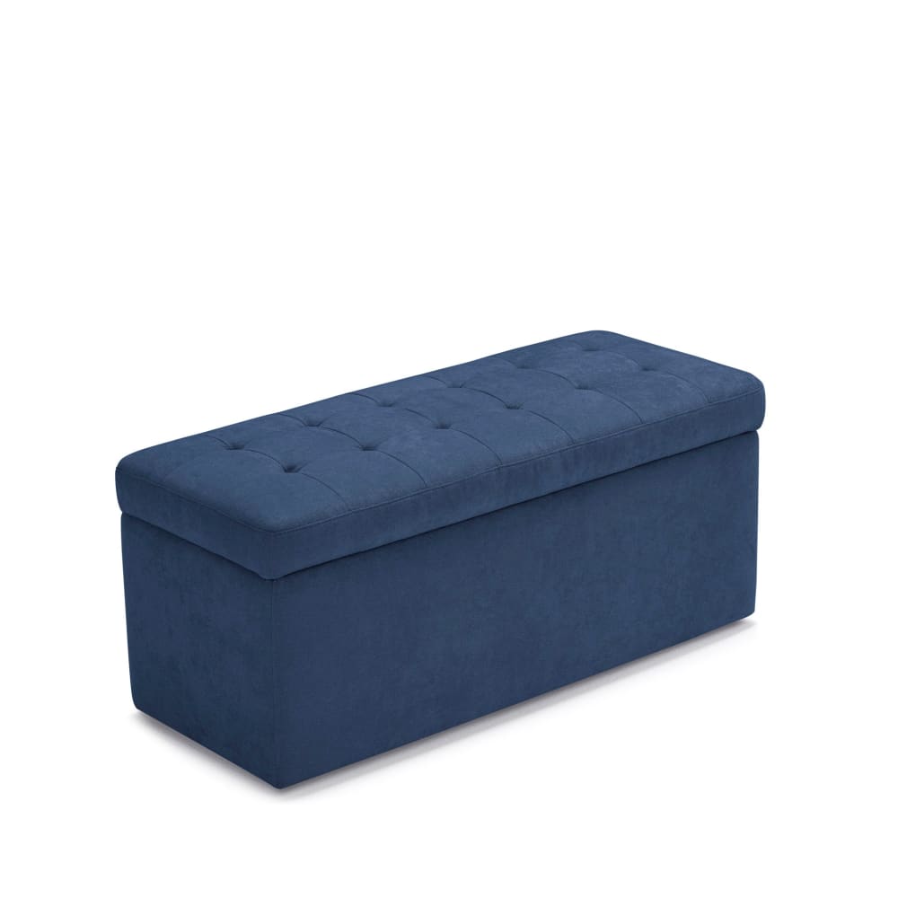 Banc de rangement matelassé en tissu chenille bleu 110x45 cm - Maisons du Monde