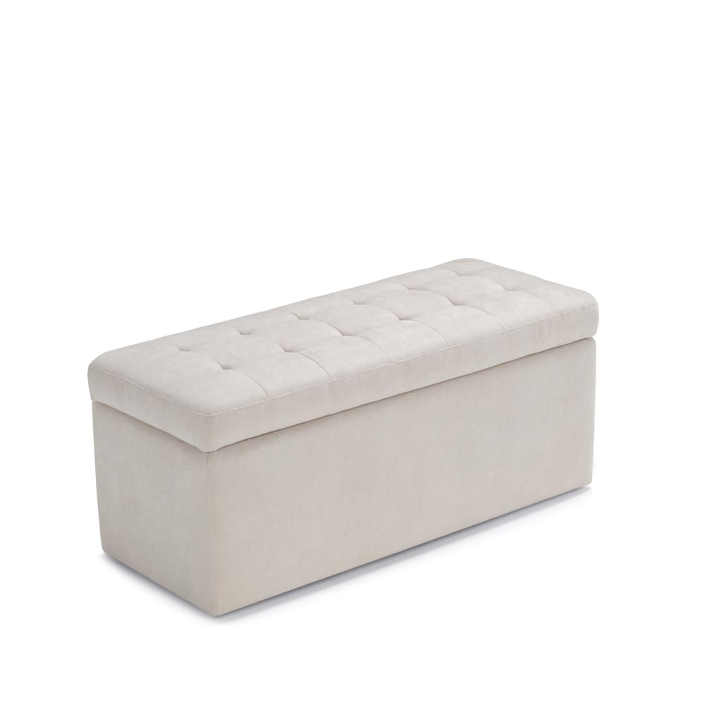 Banquette de rangement matelassée en tissu chenille beige 110x45 cm - Maisons du Monde