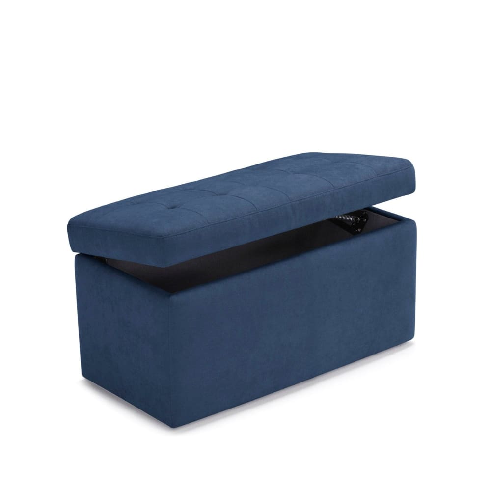 Banc de rangement matelassé en tissu chenille bleu 80x40 cm