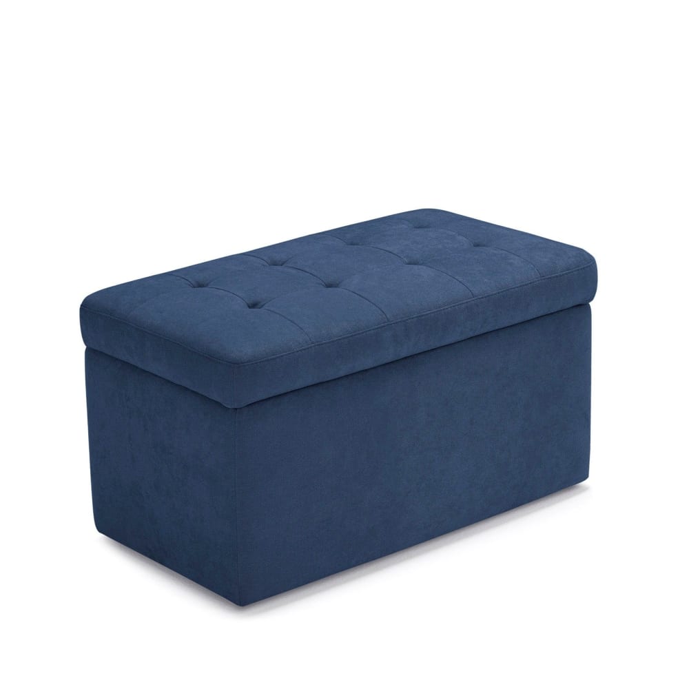 Banc de rangement matelassé en tissu chenille bleu 80x40 cm - Maisons du Monde