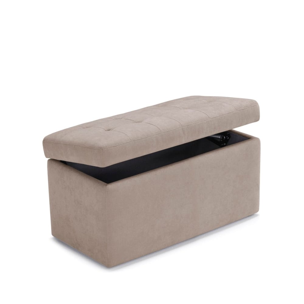 Banquette de rangement matelassée en tissu chenille camel 80x40 cm