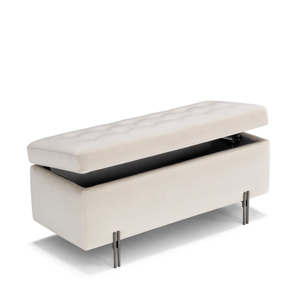Banc conteneur fabriqué en Italie matelassé en velours beige 110x45 cm