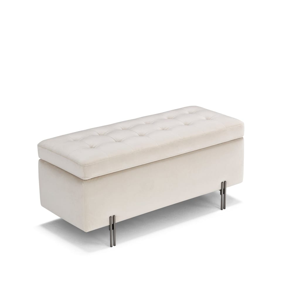 Banc conteneur fabriqué en Italie matelassé en velours beige 110x45 cm - Maisons du Monde