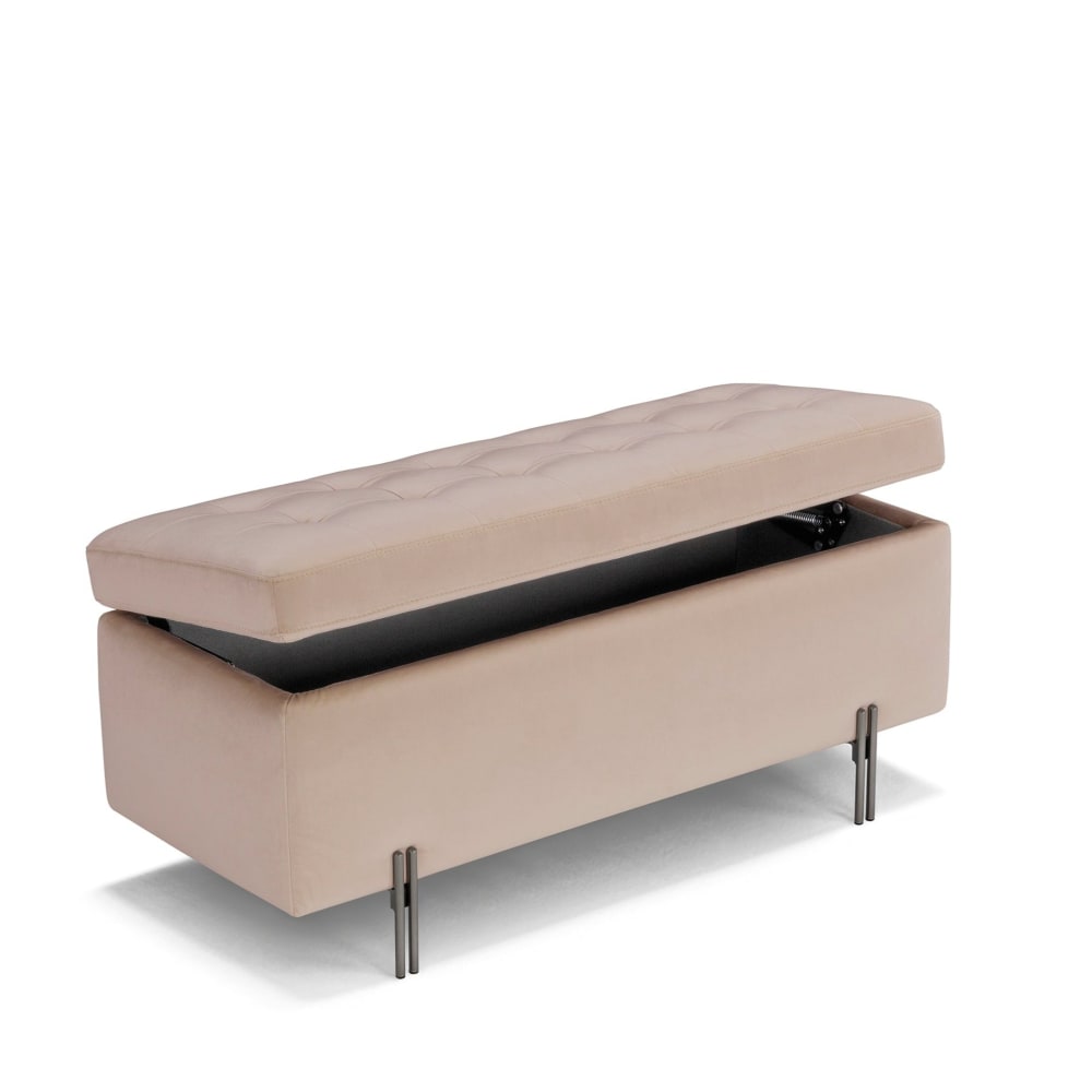 Banc rangement fabriqué en Italie matelassé en velours camel 110x45 cm