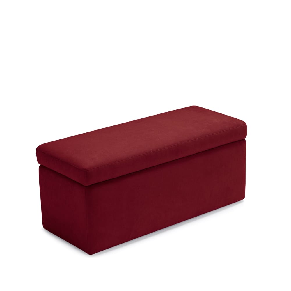 Banc de rangement en tissu chenille bordeaux 110x45 cm