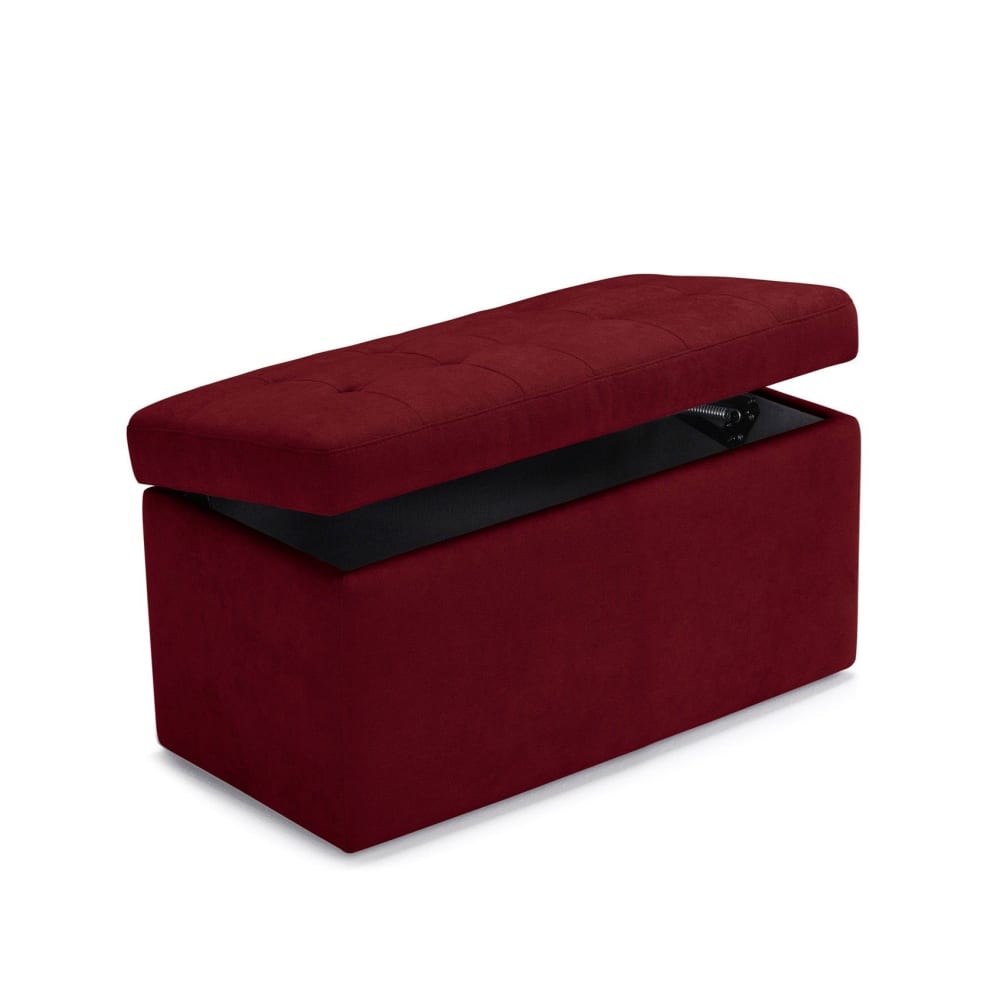 Banquette de rangement matelassée en tissu chenille bordeaux 80x40 cm