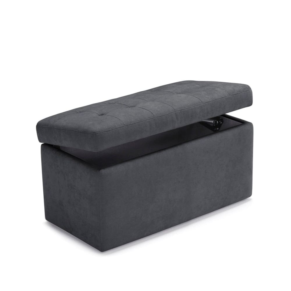 Banc rangement matelassée en tissu chenille gris foncé 80x40 cm