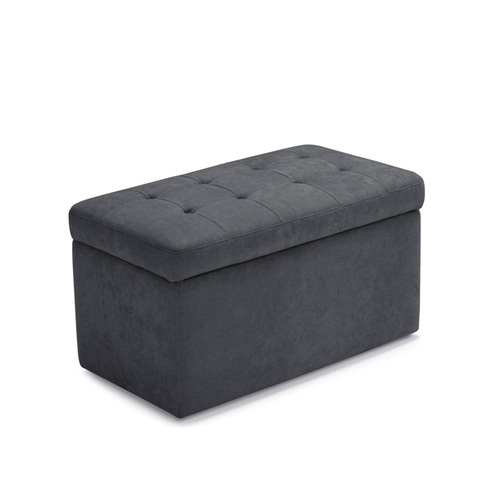 Banc rangement matelassée en tissu chenille gris foncé 80x40 cm - Maisons du Monde