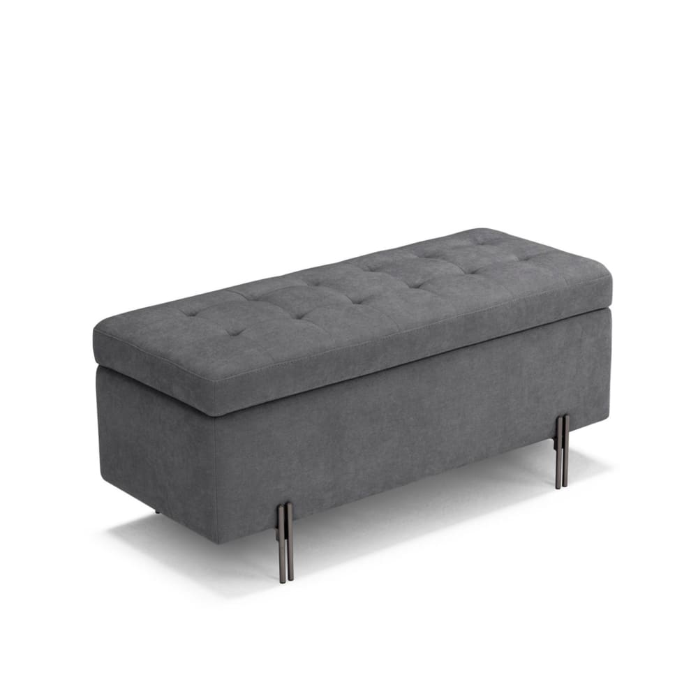 Banc rangement matelassée en tissu chenille gris foncé 110x45 cm - Maisons du Monde