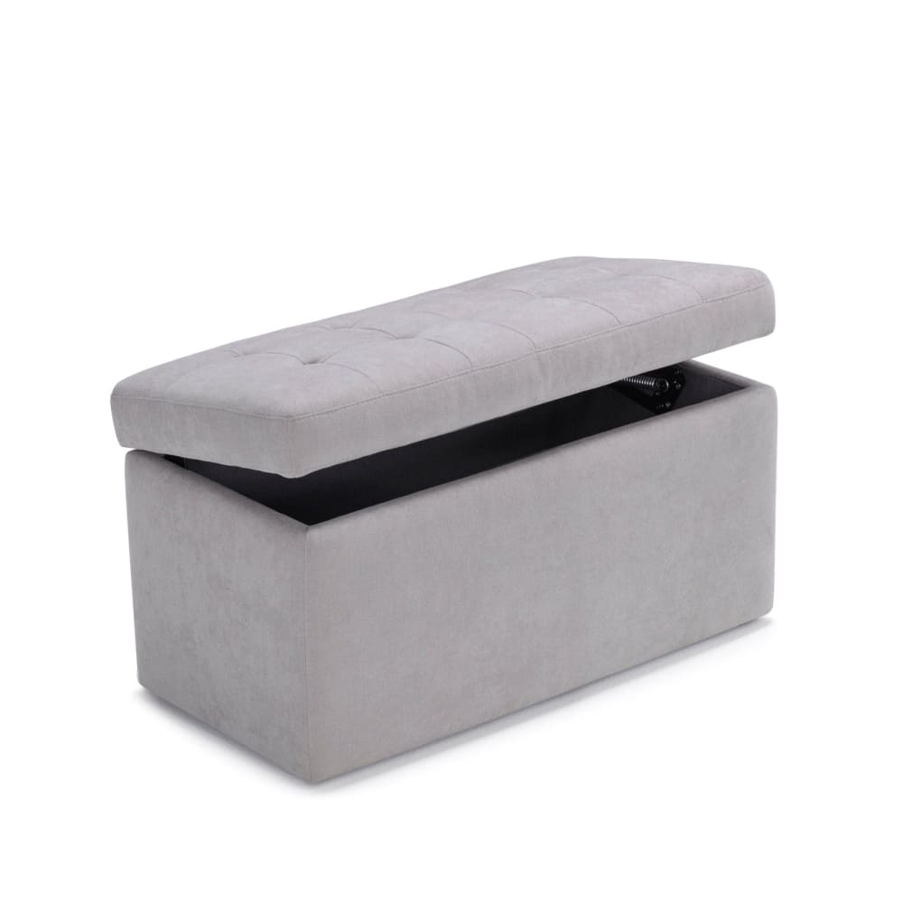 Banc de rangement matelassé en tissu chenille gris clair 80x40 cm