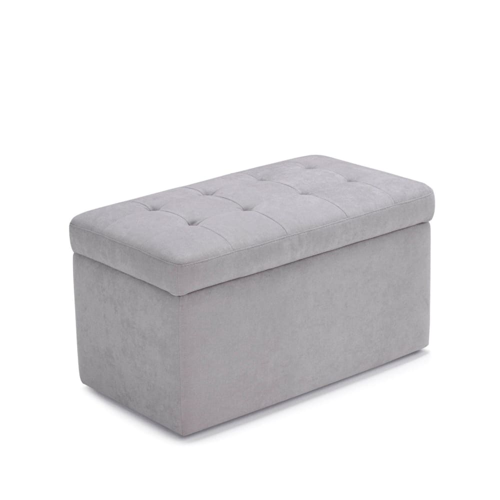 Banc de rangement matelassé en tissu chenille gris clair 80x40 cm - Maisons du Monde