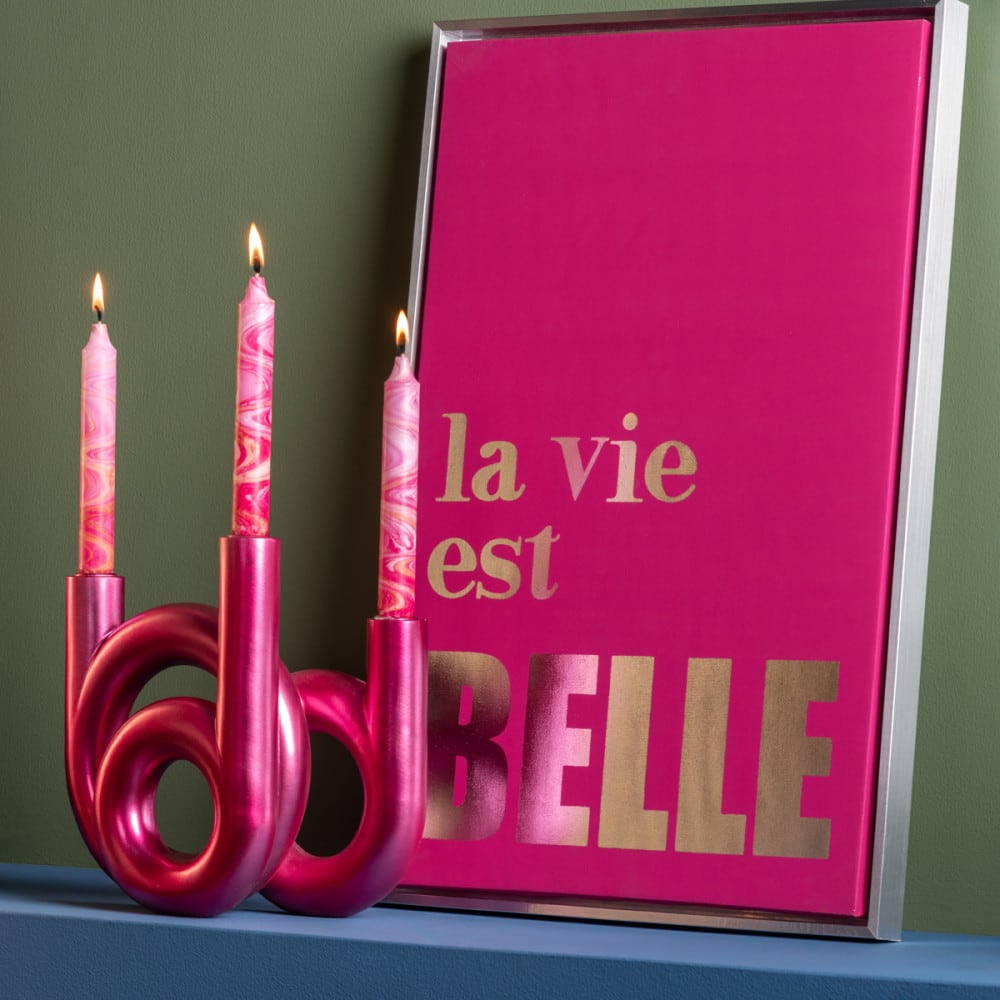 Bougeoir polyrésine rose 18x12x20cm — vue 3