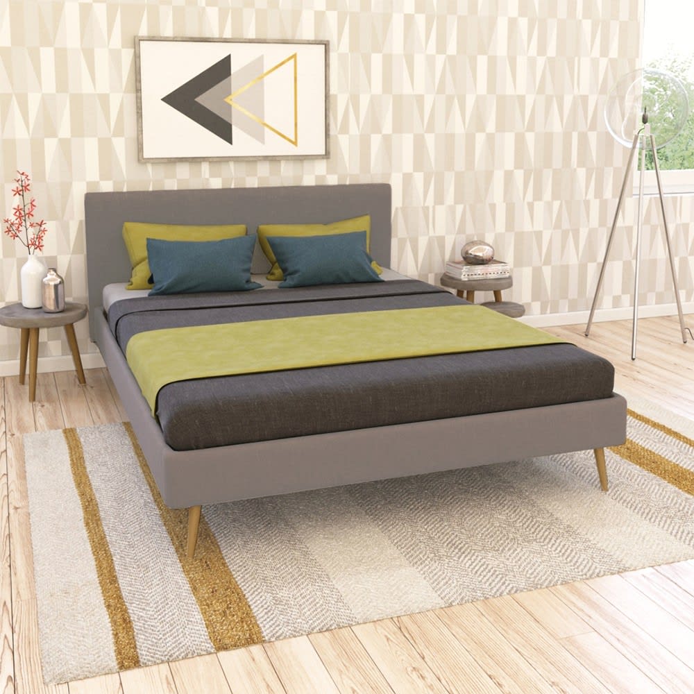 Bett, hellgrauer Stoff 140x190 cm - Maisons Du Monde