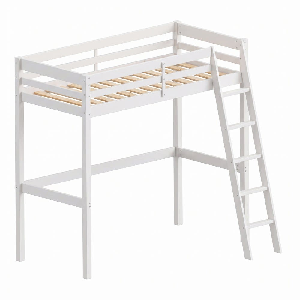 Weber industries Hochbett aus Kiefer 90x190 cm, weiß Holz Baby