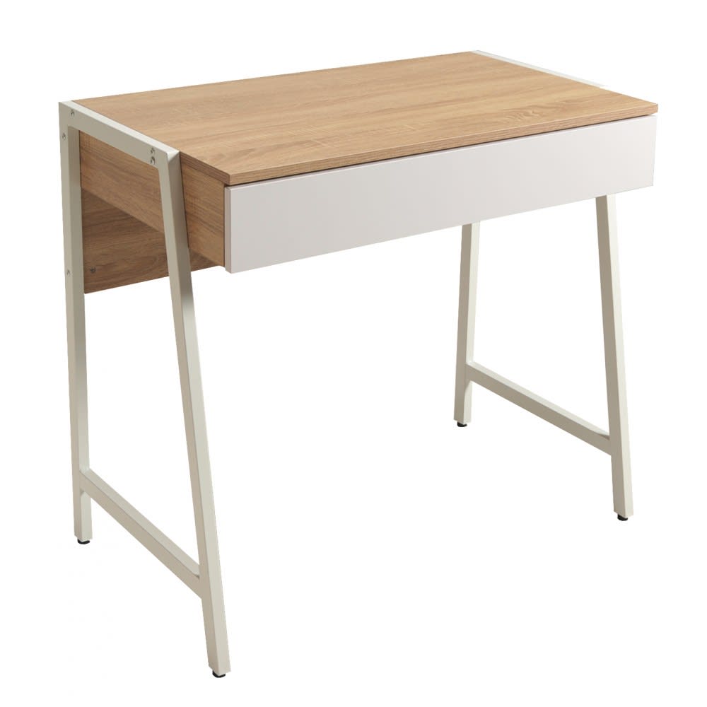 Weber industries Schreibtisch mit Schublade, 80x48 cm, weiß und heller Holzeffekt Beige Spanplatte