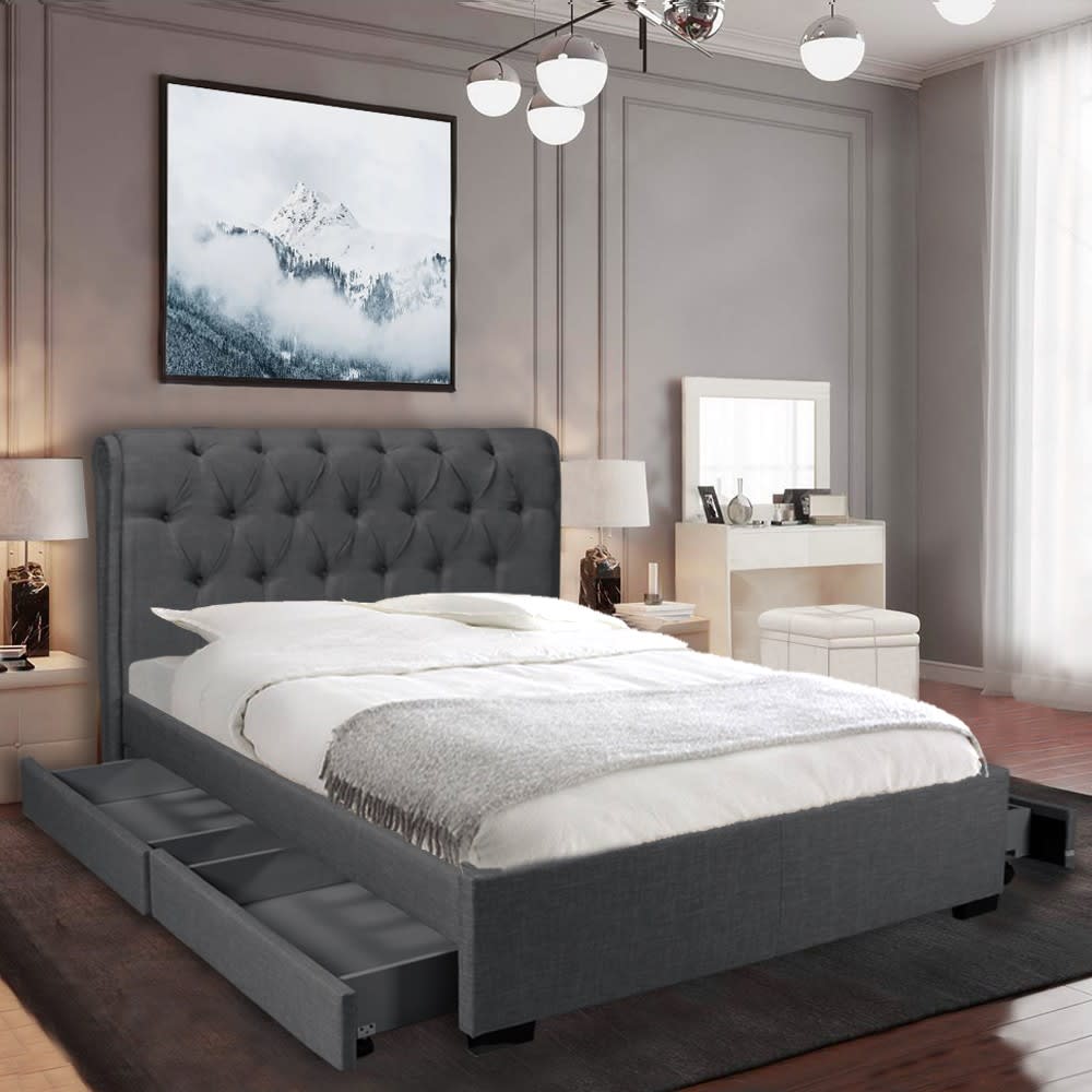 Stoff-Polsterbett, 140x190 cm, dunkelgrau - Maisons Du Monde