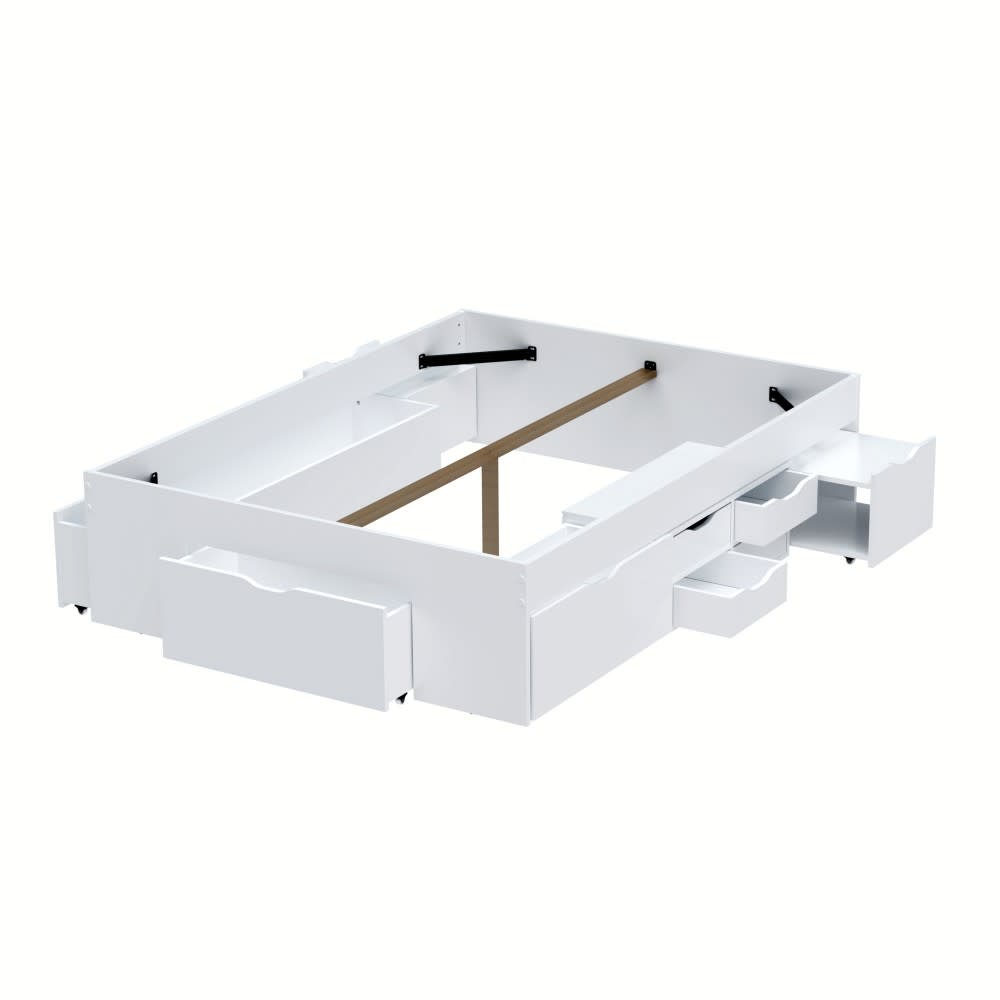 Lit avec 7 tiroirs et 2 chevets, blanc, 160 x 200 cm