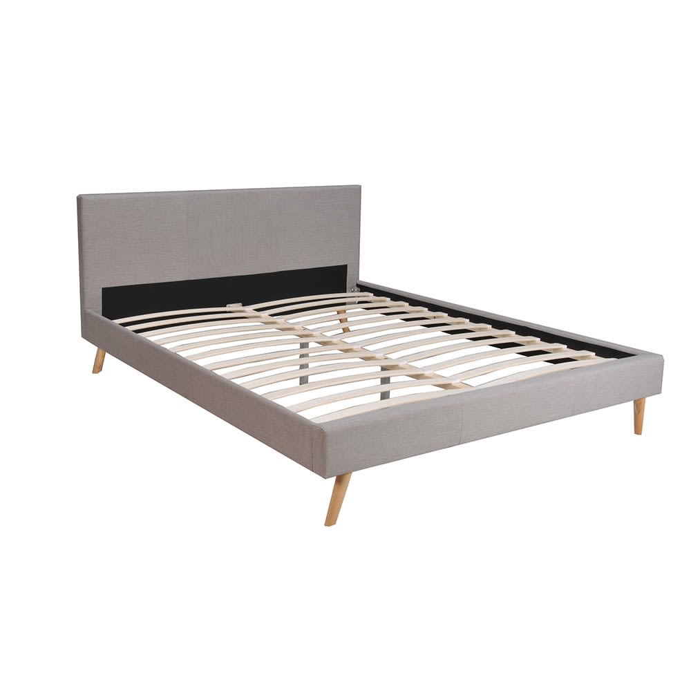 Weber industries Lit, tissu gris clair 160x200 cm style contemporain - Bois