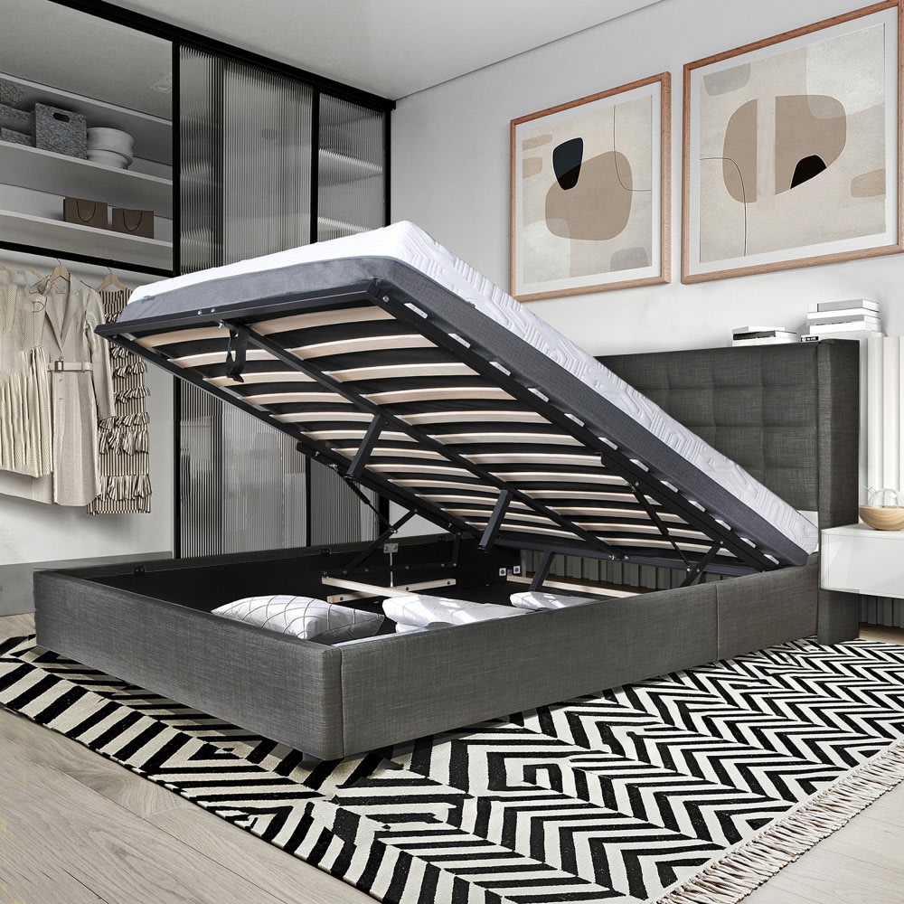 Bett mit Bettkasten, 160x200 cm, dunkelgrau - Maisons Du Monde