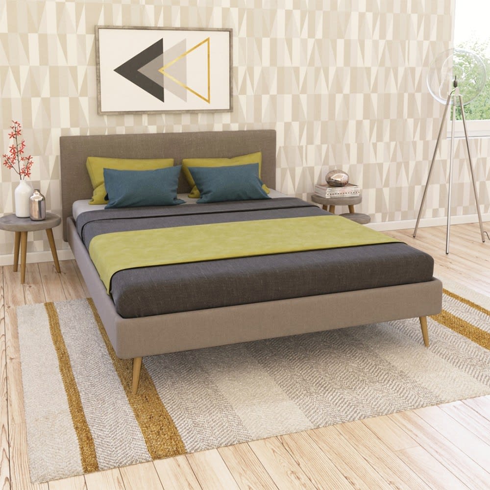 Bett, beiger Stoff 140x190 cm - Maisons Du Monde