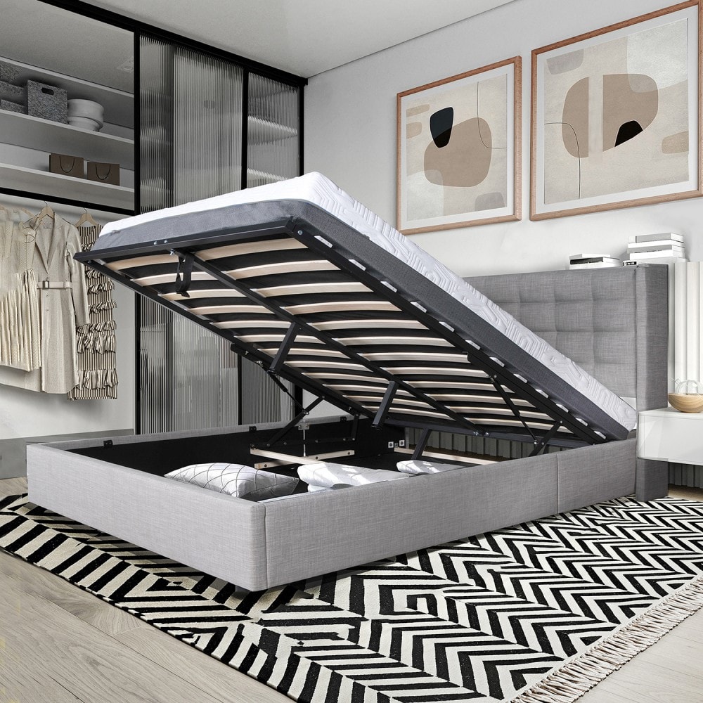 Bett mit Bettkasten 140x190 cm hellgrau - Maisons Du Monde