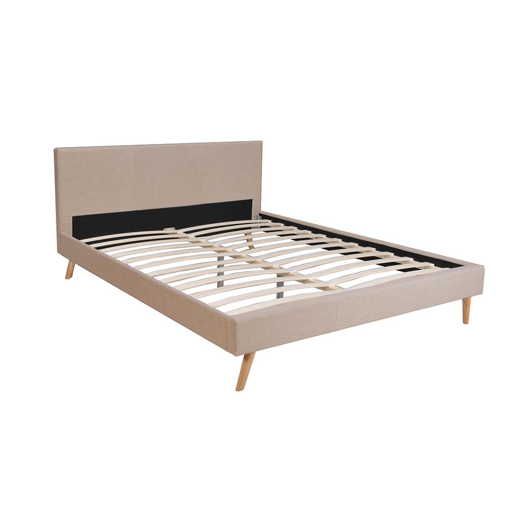 Weber industries Lit, tissu beige 180x200 cm style contemporain - Bois