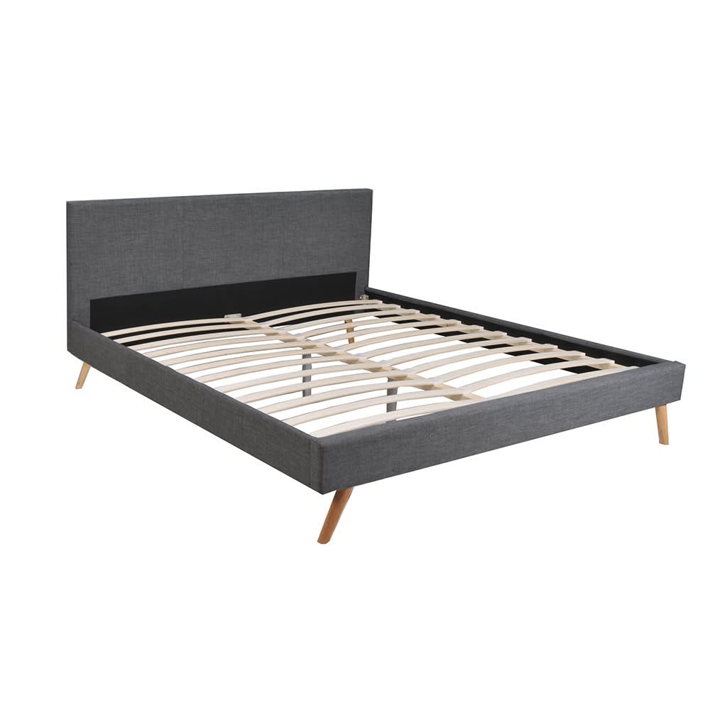 Lit, tissu gris foncé