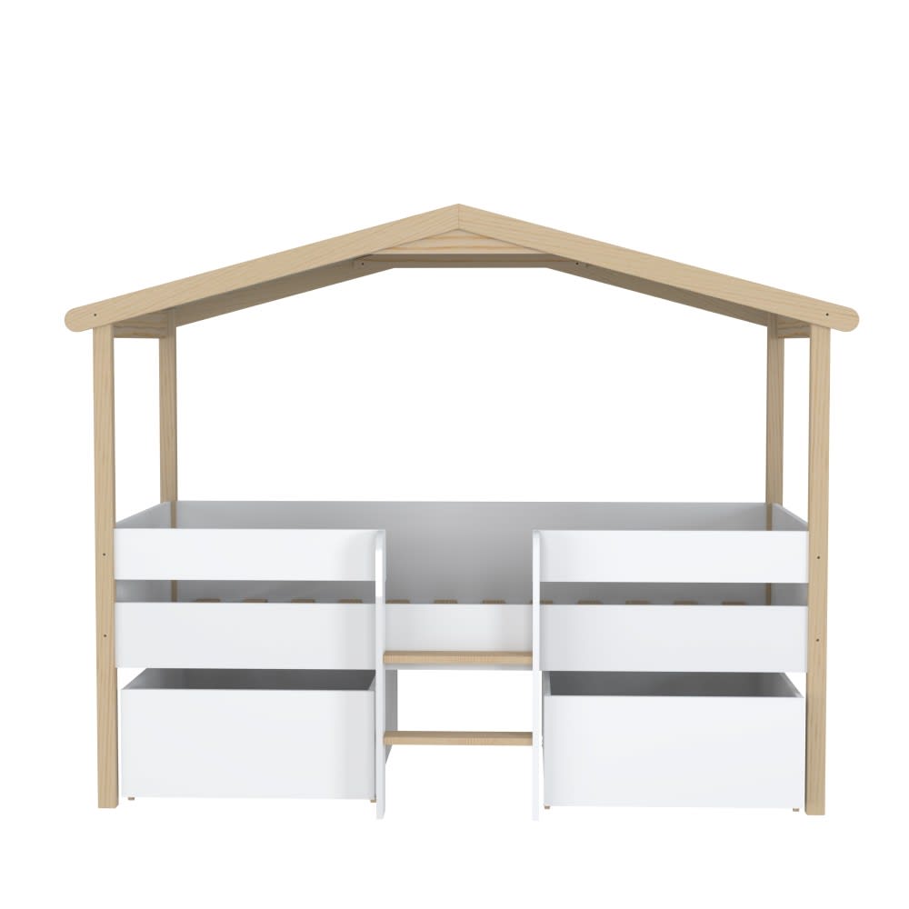 Lit cabane avec 2 tiroirs - bois