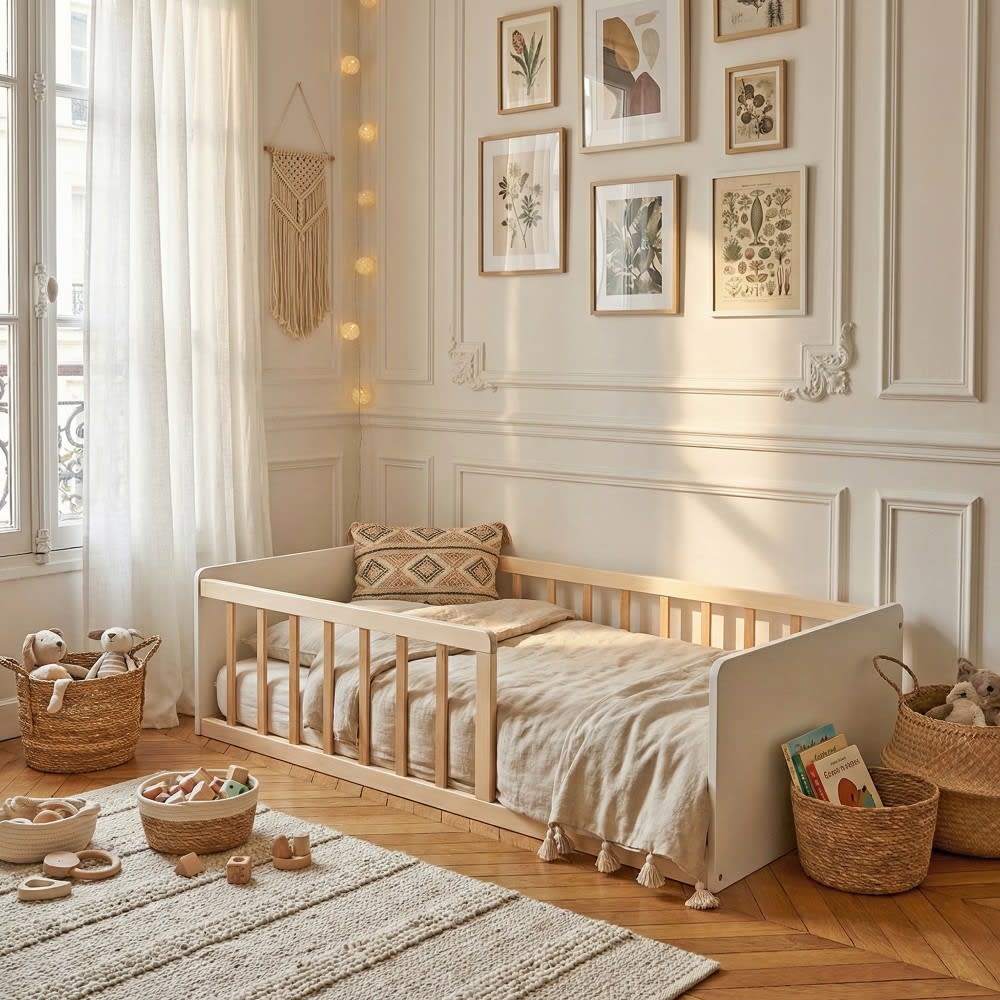 Lit avec sommier blanc et bois clair 70x140 - Maisons du Monde