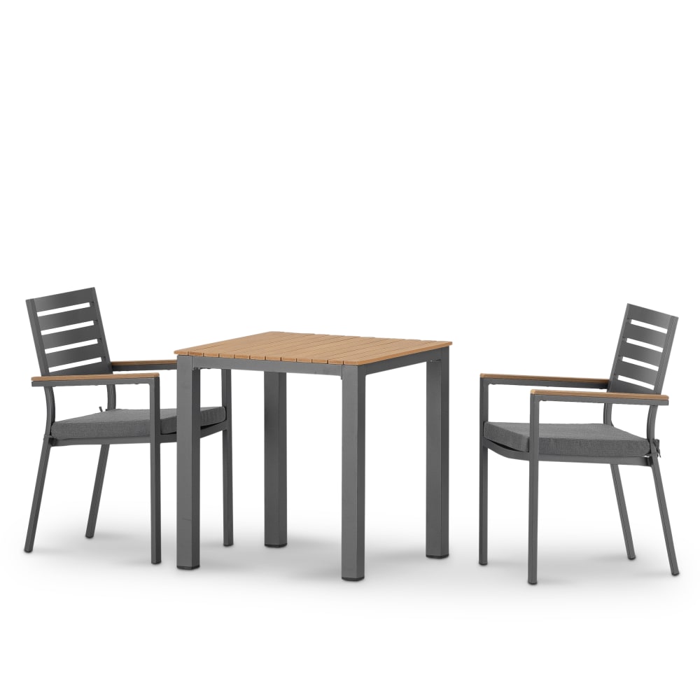Set jardin table 70x70 et 2 chaises avec coussin en alum gris foncé