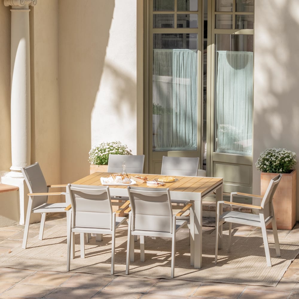 Set de table 200/140×90 cm et 6 chaises alum beige e textilene