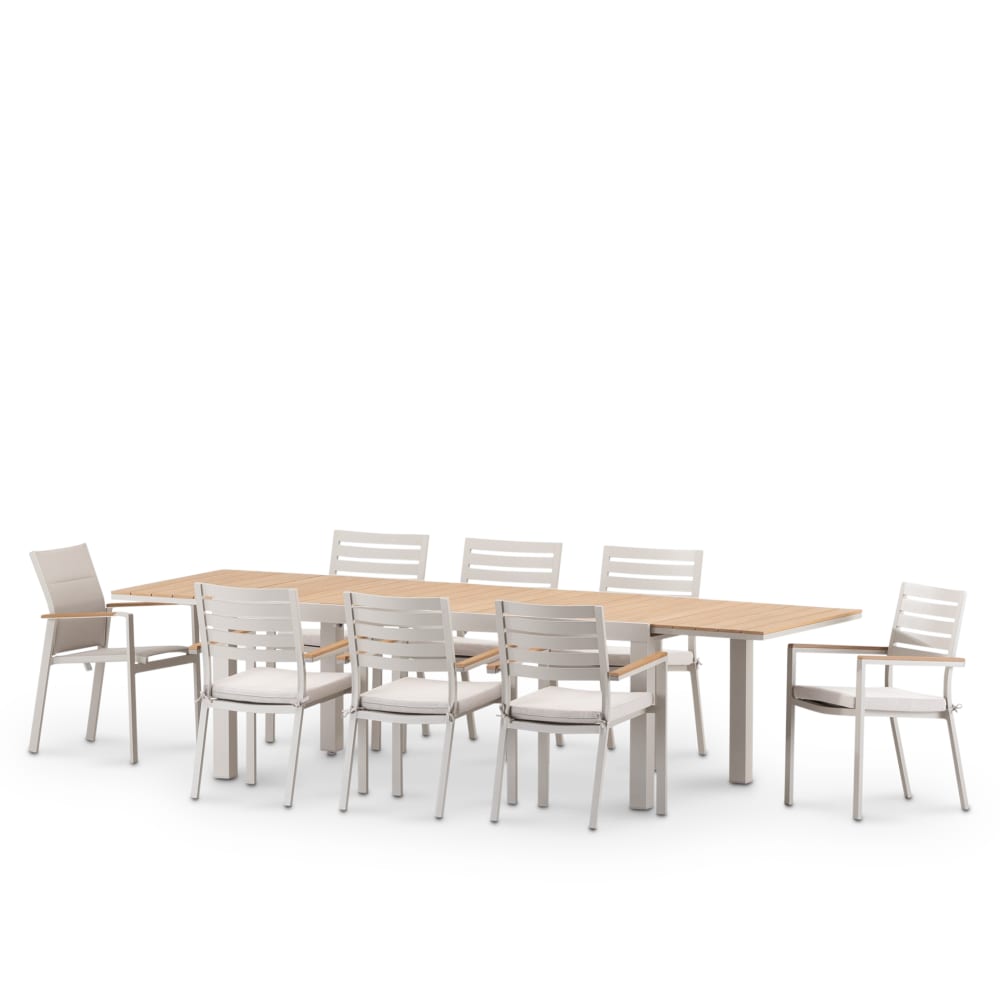  Set table jardin 300/200x100 cm et 6 chaises alum beige avec coussin