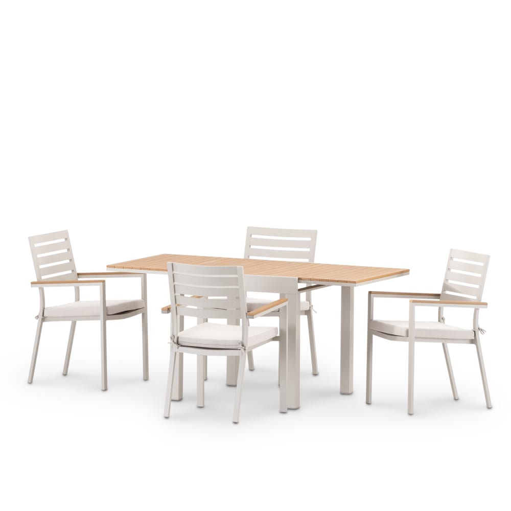Set de table 160/80×80 cm et 4 chaises en aluminium avec coussin