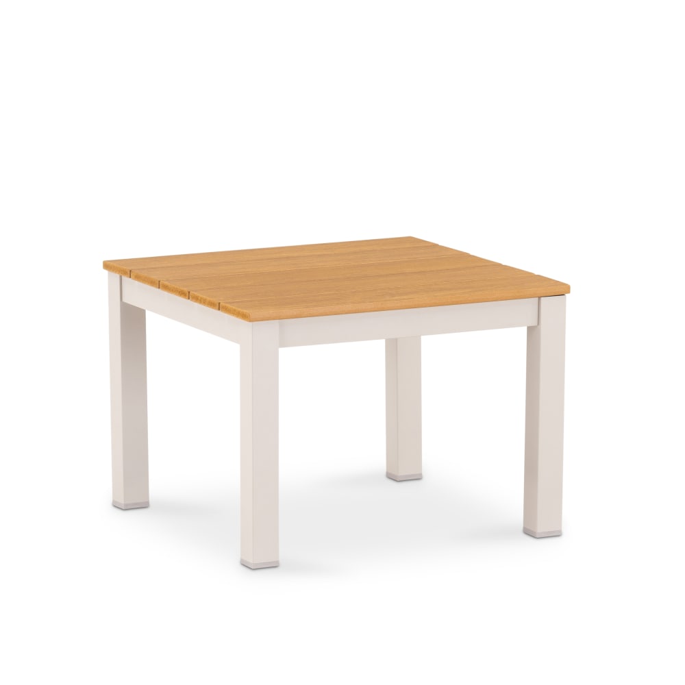 Table d'appoint jardin alum beige et lattes en imitation bois