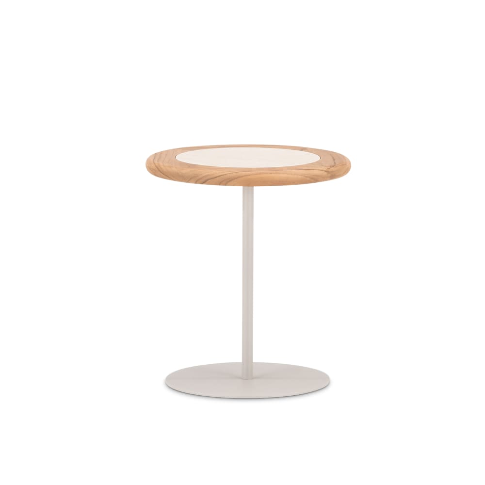 Table d'appoint aluminium, céramique et teck beige
