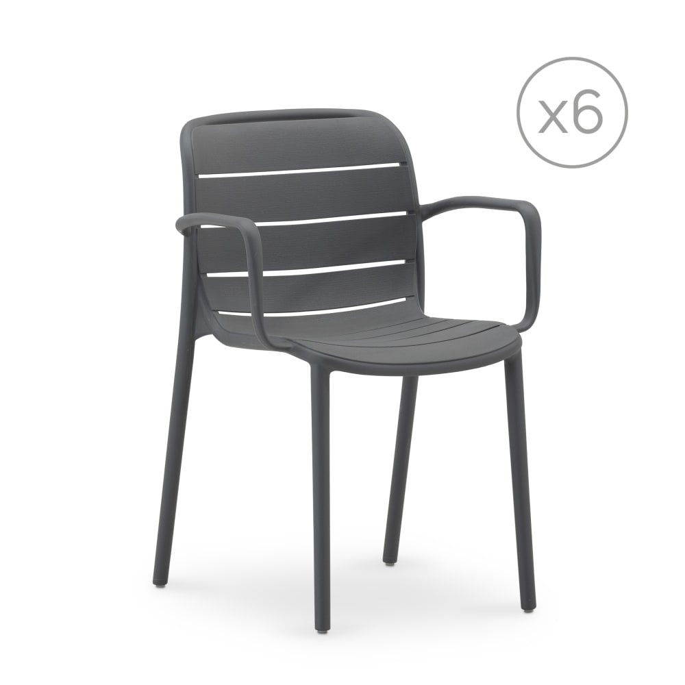 Lot de 6 chaises de jardin empilables en polypropylène anthracite