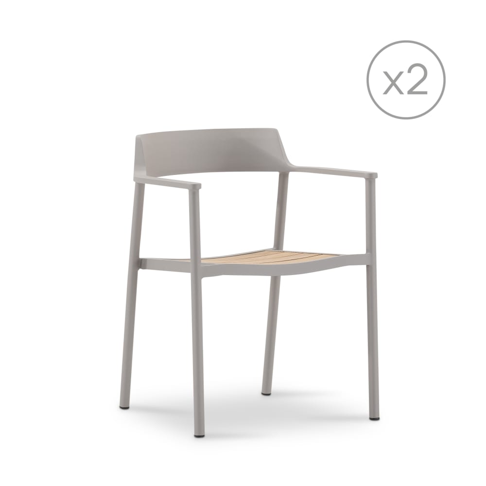 Pack de 2 chaises empilables de jardin en aluminium beige et teck