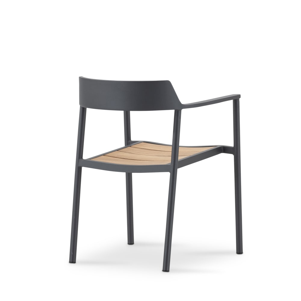 Pack de 6 chaises empilables de jardin en aluminium anthracite et teck - Maisons du Monde
